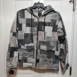 Original Use Black & Gray Bandana Print Wind Breaker Jacket size M